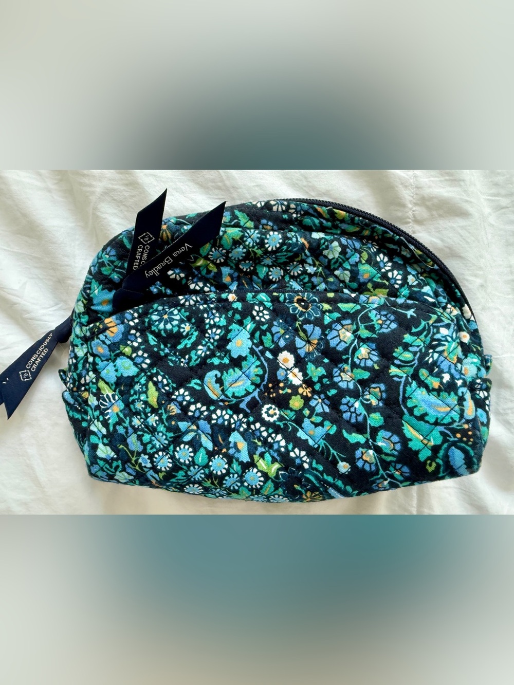 Vera Bradley Teal Floral Quilted Cosmetic Pouch